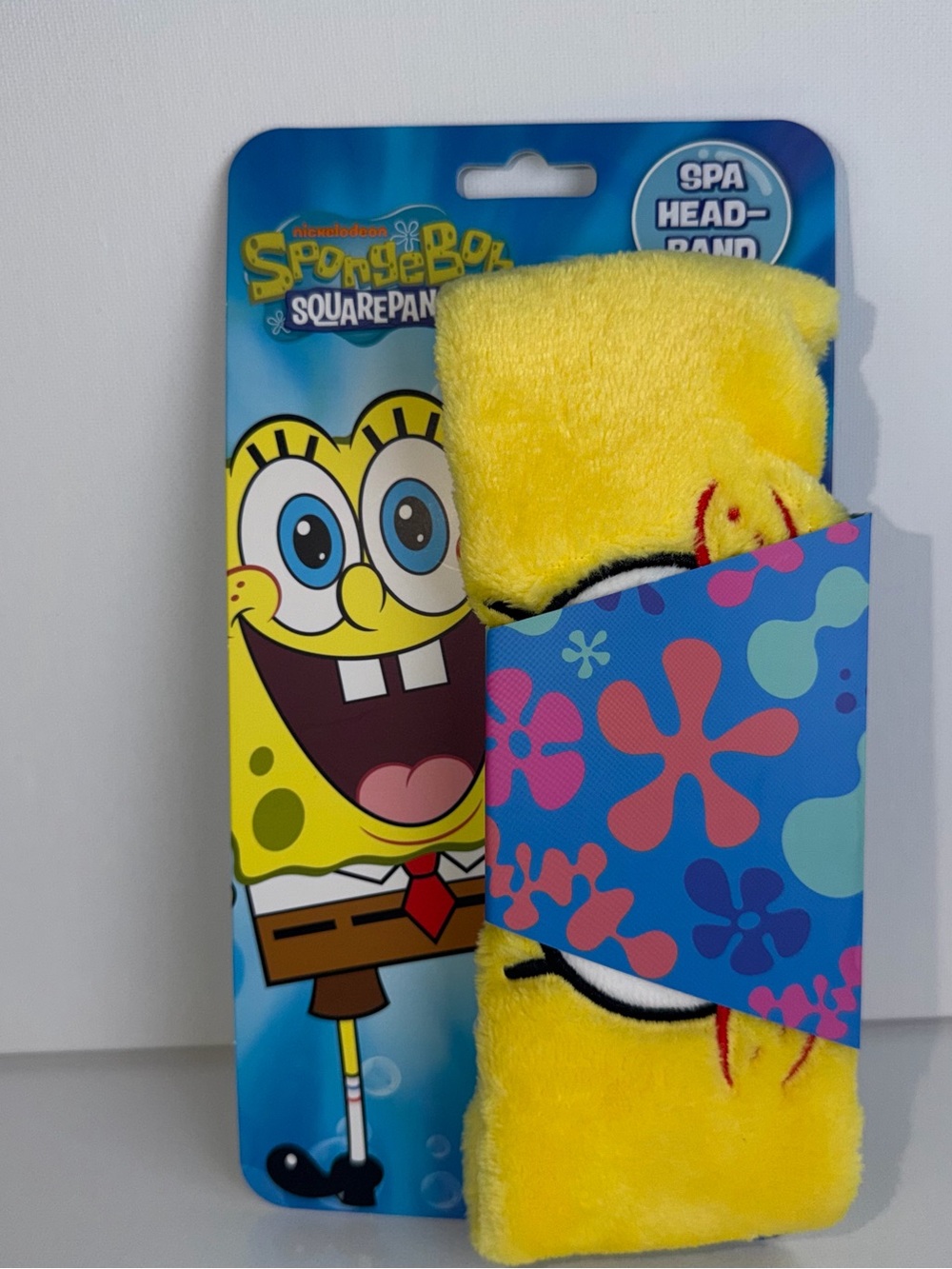🔥🎀SpongeBob SquarePants Plush Yellow Spa Headband with Embroidered Face